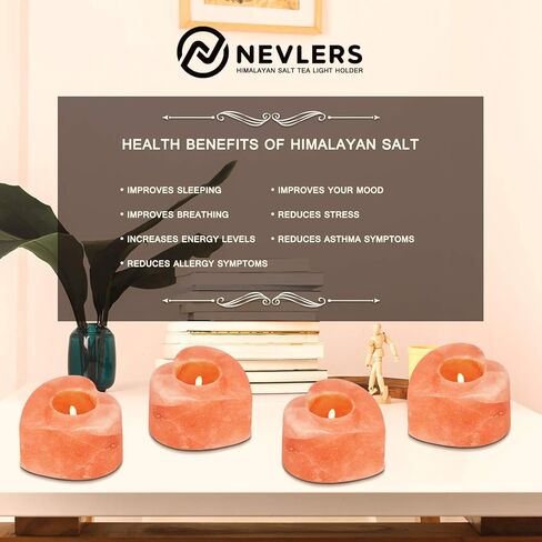 Nevlers 6 Pack Pure Himalayan Salt Candle Holders | Heart Shaped Himalayan Salt Tea Candle Holder | Hand Crafted Himalayan Tealight Holders | Salt Candle Holder for Decor | Salt Lamp Tealight Holders in Saudi Arabia
