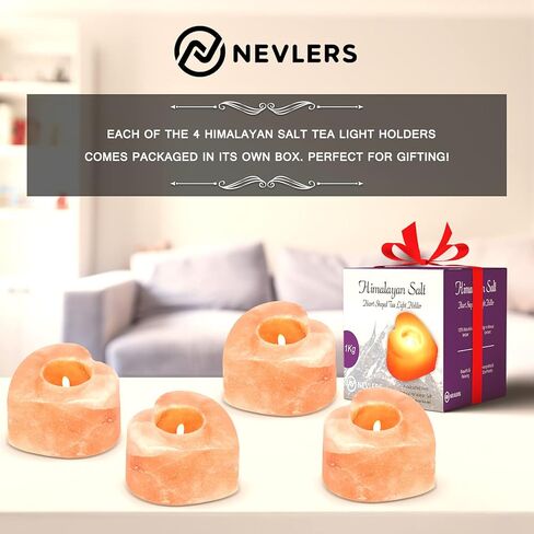 Nevlers 6 Pack Pure Himalayan Salt Candle Holders | Heart Shaped Himalayan Salt Tea Candle Holder | Hand Crafted Himalayan Tealight Holders | Salt Candle Holder for Decor | Salt Lamp Tealight Holders in Saudi Arabia