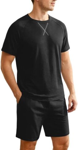 Marvmys Mens Pajama Set Cotton Summer Pjs Short Sleeve Sleepwear Lightweight Pajamas 2 Pieces Loungewear with Pockets S-2XL in Saudi Arabia