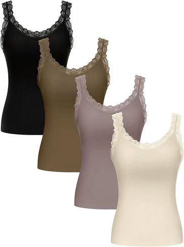 Lasnten 4 Pieces Lace Camisole Tank Tops for Women Ribbed Cami Top Lacework Undershirt Patchwork Tank Lace Trim Cami in Saudi Arabia