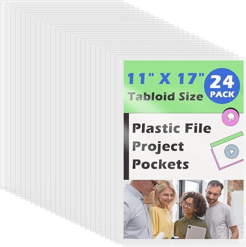 12 Pack Tabloid Size Plastic File Project Pockets 11 x 17 Plastic Sleeves Large Clear Pocket Folders L Type Clear Document Folder Project Pockets Transparent Folders for Documents Files Papers (12) in Saudi Arabia