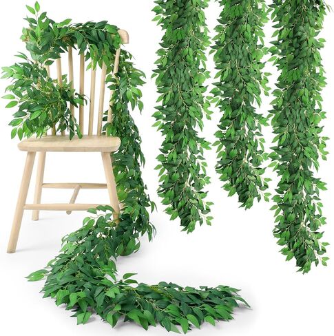 Suncalla 2 جهاز كمبيوتر شخصى 10 أقدام الاصطناعي فاينز إكليل فو الإيطالية روسكوس كرمة أغصان الحرير الأخضر يترك الخضرة إكليل لطاولة الزفاف المركزية قوس ديكور غرفة الحزب حديقة المنزل مكتب جدار ديكور in Kuwait