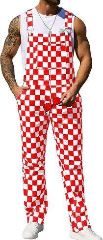 Overalls for Men Checkered Jumpsuits Stretchy Rompers Work Bibs Coveralls Plaid Overol Para Hombre in Saudi Arabia
