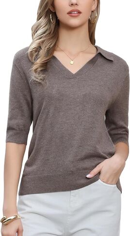 Allegra K Short Sleeve Polo Shirts for Women's V Neck Knitted Summer Fall Business Casual Tops in Saudi Arabia