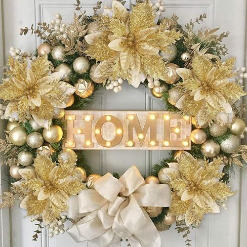 5 Pcs White Poinsettia Artificial Christmas Flowers for Xmas Tree 5.5" Glitter Poinsettias Faux Flower with Clips Stems DIY Decoration Wreath New Year Wedding Home Party Ornament in Saudi Arabia