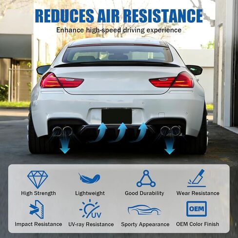 شفة الناشر الخلفي باللون الأسود اللامع متوافقة مع 2012-2018 BMW F06 F12 F13 640i 650i M-Sport Style ABS البلاستيك الخلفي المصد السفلي للشفاه in Kuwait