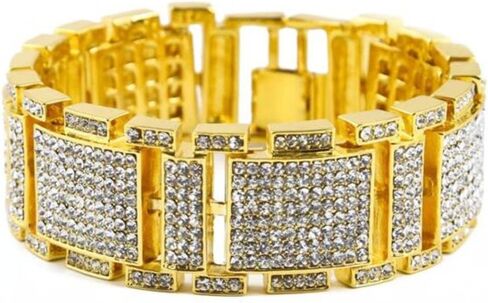 Love Andara Mens Gold Tone I Thick Link Iced Out Clear Cz Stones Hip Hop Bracelet 8" Inch in Saudi Arabia