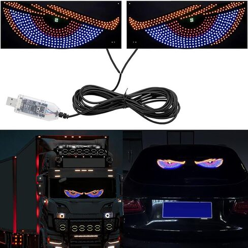 ضوء عيون الشيطان للسيارات، عين LED للسيارة، شاشة LED مرنة للسيارة مقاس 4.7 بوصة × 11.8 بوصة، عيون الزجاج الأمامي المتحركة، أضواء عين كبيرة ديناميكية مخصصة للزجاج الأمامي للسيارة in Kuwait