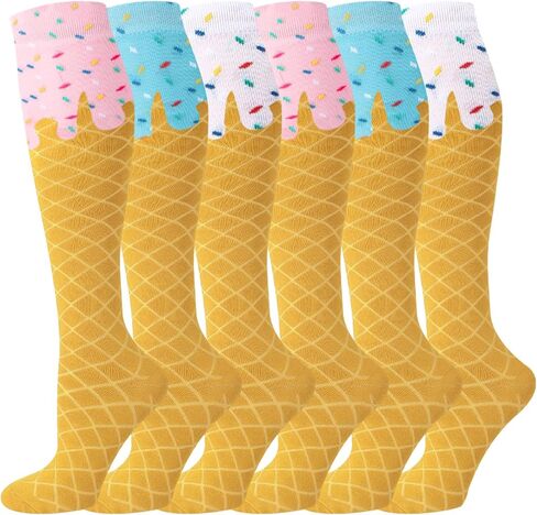 Shyyween 6 Pairs Ice Cream Drip Knee High Socks for Women Girls Funny Ice Cream Baseball Gift Valentine's Day Party Favors in Saudi Arabia