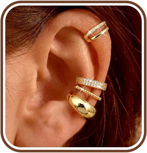 𝟒 𝐏𝐚𝐢𝐫𝐬 Ear Cuffs Non Piercing - 14K Gold Plated Ear Cuff Earrings for Women Trendy Ear Cuff for Non Pierced Ears Clip On Carrtilage Earring Lightweight Adjustable Fake Earrings Set in Saudi Arabia