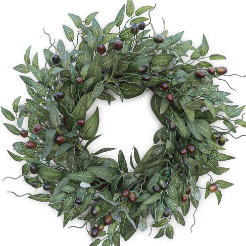 Olive Wreath 26 Inch Wreaths for Front Door with Purely Handmade Realistic Dense Olive Leaf Olive Berry, Elegant Home Decor Wreath Ideal for Front Door, Hallways, Any Area You Want to Brighten in Saudi Arabia