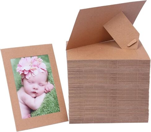 Litpoetic 50 Pack Standing Paper Picture Frames 4x6,Cardboard Photo Frame with Easel,Paper Photo Frame Cards,Gallery Frames Bulk For Christmas New Year Birthday Classroom DIY Craft,White in Kuwait