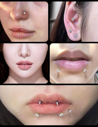 Msndnkwo 316L الفولاذ الجراحي ميدوسا ثقب المجوهرات | 16G خيط داخلي مسطح الظهر ترصيع Labret | مجموعة أقراط مونرو ليب تراغوس هيليكس الغضروفية | 6 مللي متر-12 مللي متر + قمم تشيكوسلوفاكيا in Kuwait