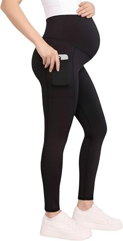 Motherhood Maternity Women's Over The Belly Workout Activewear Pregnancy Leggings with Pockets in Saudi Arabia