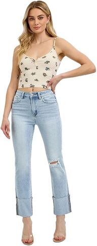 SALT TREE Risen Jeans - High Rise Wide Cuffed Straight Jeans - RDP5484 in Saudi Arabia