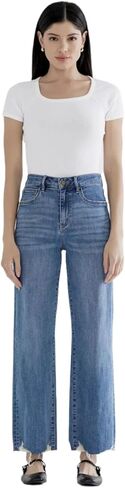SALT TREE Mica Denim - High Rise Wide Leg with Hem Detail Jeans - MDP-W3218 in Saudi Arabia