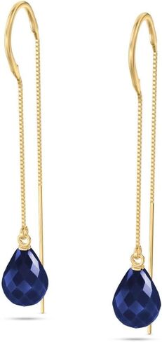 Galaxy Gold GG 14K Gold Threaded Natural Blue Sapphire Dangle Earrings in Saudi Arabia