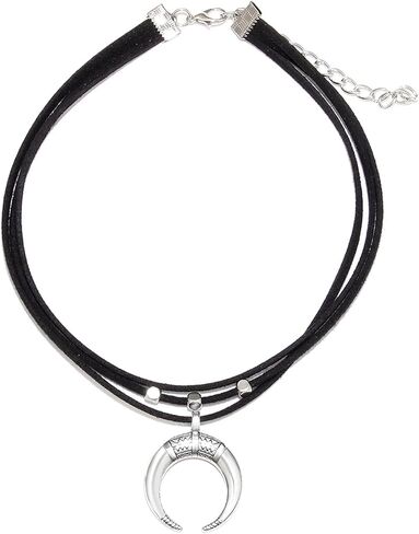 Nojess Gothic Crescent Moon Pendant Necklace for Women Black Vintage Layered Necklace Spike Leather Chain Choker Punk Jewelry Halloween Vampire Costume Accessories in Saudi Arabia