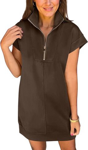 ANRABESS Womens Summer Casual Half Zip Cap Sleeve Trendy Wrinkle-Free Tshirt Dress 2026 Spring Beach Vacation Short Dresses in Saudi Arabia