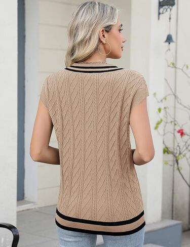 Women's Casual V Neck Sweater Vest Short Sleeve Chunky Knit Loose Pullover Sleeveless Lightweight Ladies Trendy Knit Vest in Saudi Arabia