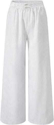 Womens Pants, Lounge Pants Elastic Waist Wide Leg Trousers with Pockets Cotton Blend Work Pant in Saudi Arabia