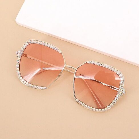 نظارات شمسية دائرية من Naimo للنساء بإطار معدني من حجر الراين اللامع UV400 بعدسات دائرية ملونة in Kuwait