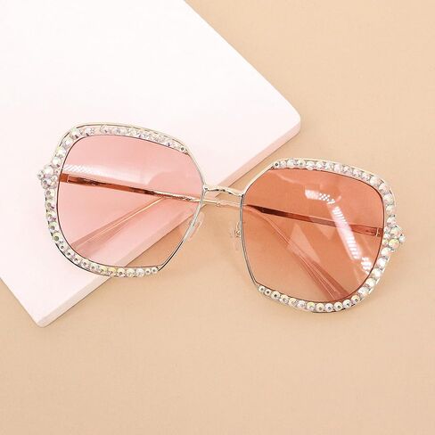 نظارات شمسية دائرية من Naimo للنساء بإطار معدني من حجر الراين اللامع UV400 بعدسات دائرية ملونة in Kuwait