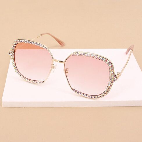 نظارات شمسية دائرية من Naimo للنساء بإطار معدني من حجر الراين اللامع UV400 بعدسات دائرية ملونة in Kuwait