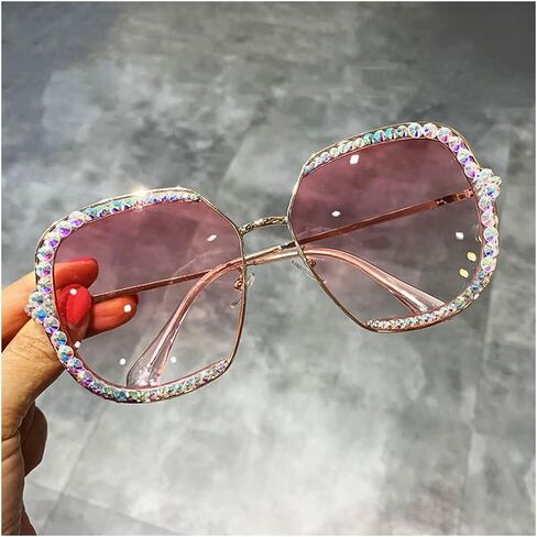 نظارات شمسية دائرية من Naimo للنساء بإطار معدني من حجر الراين اللامع UV400 بعدسات دائرية ملونة in Kuwait