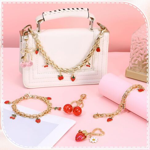 Ovveroche Cherry Bag Charms 6-Pack, Cute Strawberry Purse Chains Bag Extender Chain Fruit Charm Keychain for Tote Handbags in Saudi Arabia