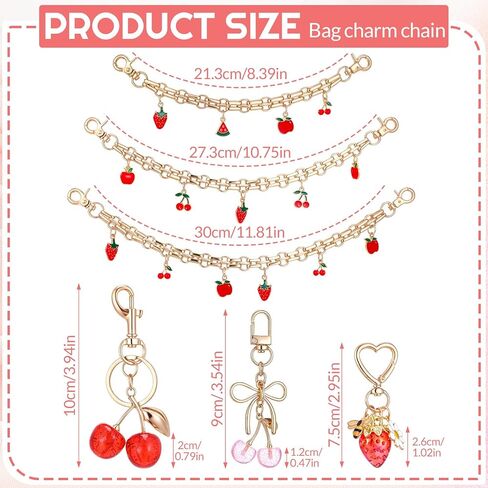 Ovveroche Cherry Bag Charms 6-Pack, Cute Strawberry Purse Chains Bag Extender Chain Fruit Charm Keychain for Tote Handbags in Saudi Arabia