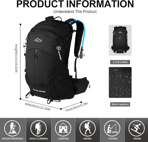 IX INOXTO Hiking Backpack, Camping Backpack, 30L Waterproof Hiking Daypack with 3L Water Bladder and Rain Cover (Khaki) in Kuwait