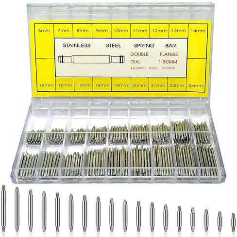 360 قطعة 6-23 ملم دبوس حزام الساعة الاحترافي، دبوس ساعة من الفولاذ المقاوم للصدأ، قضيب زنبركي، مناسب لجميع أنواع شريط زنبركي للساعة in Kuwait