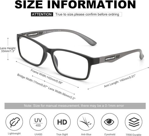 CARA Premium 2-Pack Men's Progressive Multifocus Reading Glasses, Adjustable Temple Tips Aluminum Spring Hinge Multifocal Readers, Blue Light/UV Protection Lightweight TR90, +2.5 in Saudi Arabia