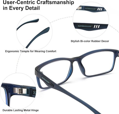 CARA Premium 2-Pack Men's Progressive Multifocus Reading Glasses, Adjustable Temple Tips Aluminum Spring Hinge Multifocal Readers, Blue Light/UV Protection Lightweight TR90, +2.5 in Saudi Arabia