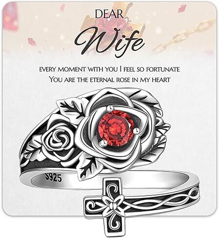 خاتم ملعقة قابل للتعديل من الفضة الإسترليني عيار 925 للنساء، مجوهرات فيكتورية على شكل صليب وردي عتيق هدية لعيد الميلاد والذكرى السنوية لعيد الميلاد in Kuwait