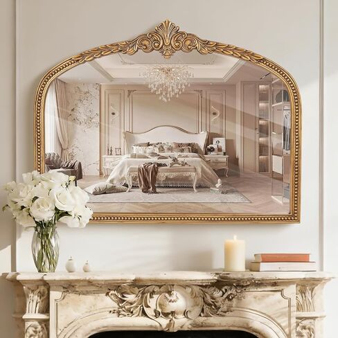 21x36 Inches Irregular Wooden Wall Mirror, Modern Gold Asymmetrical Bathroom Mirror for Living Room, Bedroom and Entryway Decor in Saudi Arabia
