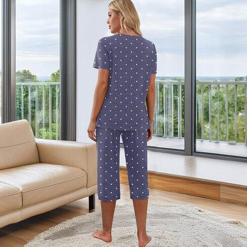 Women's Pajama Set Short Sleeve Shirt and Capri Pants Sleepwear Pjs Sets with Pockets in Saudi Arabia