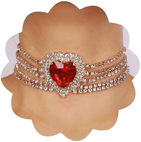 Chargances Boho Rhinestone Heart Choker Crystal Layered Sparkly Tassle Chain Necklace Trendy Love Collar for Women Bridal Wedding Valentine's Day in Saudi Arabia