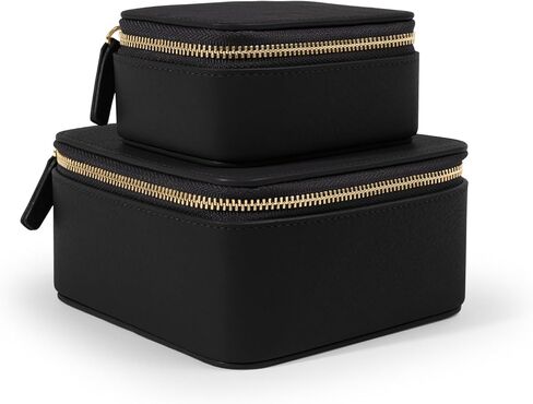 Leatherology Navy Blue Leather Jewelry Organizer Set – Includes Small & Medium Cases with Suede Pockets, Zipped Pouches & Soft Lining – Compact Storage for Rings, Earrings & Accessories in Saudi Arabia