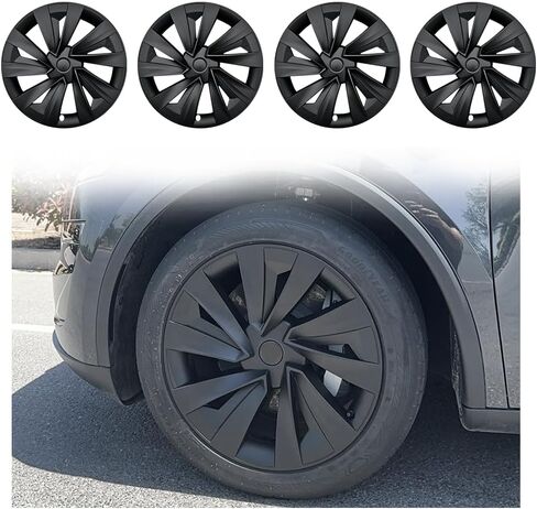 يناسب أغطية عجلات Tesla New Model Y Juniper مقاس 19 بوصة، 4 أغطية في كل عبوة، مصنوعة من مادة ABS القوية من البولي كربونات، استبدال ملحقات R19، نمط توربين، فضي أسود in Saudi Arabia