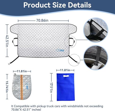 Big Hippo Windshield Cover for Snow and Ice,Windshield Snow Cover Fit for Pickup Truck, Prevent Snow,Ice and Sun Protection,Car Window Snow Brush as Bonus (Size: 70.86X 42.5inch/Silver) in Saudi Arabia