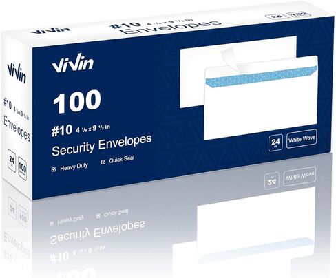 Vivin #10 مظاريف عمل ملونة ذاتية الغلق لمستندات الخصوصية، المنزل والمكتب، 4-1/8 × 9-1/2 بوصة، بدون نافذة، 24 رطل، أبيض، 520 حزمة in Kuwait