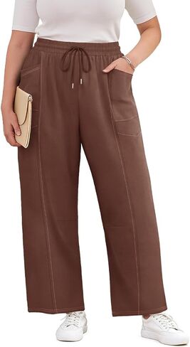 CARCOS حجم كبير السراويل للمرأة Sweatpants الصيف الرباط واسعة الساق القطن بالازو السراويل مع جيوب صالة بانت XL-5XL in Saudi Arabia