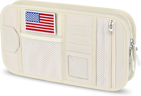 HUANLANG منظم حاجب الشمس للسيارة، ملحقات السيارة التكتيكية مع حقيبة تخزين بسحاب، جيب كم للبطاقات بمشبك نظارات، منظم حاجب متعدد الجيوب يناسب معظم السيارات وسيارات الدفع الرباعي والشاحنات in Kuwait