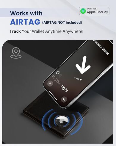 محفظة VMAN Airtag للرجال - محفظة ثنائية الطي من الجلد المحبب بالكامل، محفظة للرجال مع حامل Airtag وحجب RFID مع نوافذ لبطاقة الهوية 2، سعة 12 حامل بطاقة هدية للرجال (أسود) in Kuwait