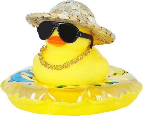 BOZILY Jeeps Duck Car Decor Rubber Duck, with Heart Crown, Necklace, Sunglasses & Adhesive Tapes for Car Dashboard, Office in Saudi Arabia