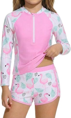 JiAmy Girls Rash Guard Two Piece Swimsuit Toddler Long Sleeve Bathing Suit with Zipper UPF 50+ Sun Protection 4-7Y in Saudi Arabia