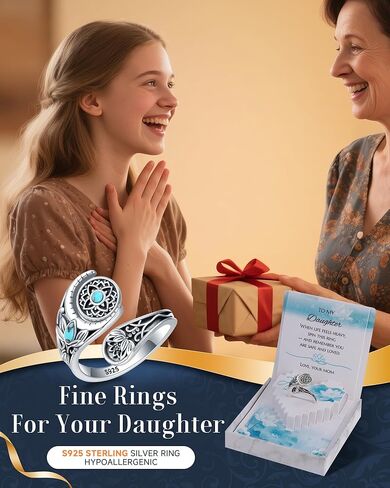 Bolelis Fidget Lotus Rings هدية للأم - خواتم Just Breathe للنساء من المجوهرات العتيقة المصنوعة من الفضة الإسترلينية عيار 925 في عيد ميلاد الأم (قابل للتعديل 6-9) in Kuwait