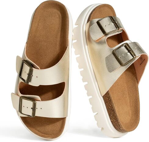 صنادل بكعب عريض من الجلد الطبيعي للنساء - صنادل مريحة بمنصة مكتنزة مع نعل داخلي مبطن، خفيفة الوزن وغير قابلة للانزلاق للصيف، أنيقة وكاجوال 2026 in Kuwait